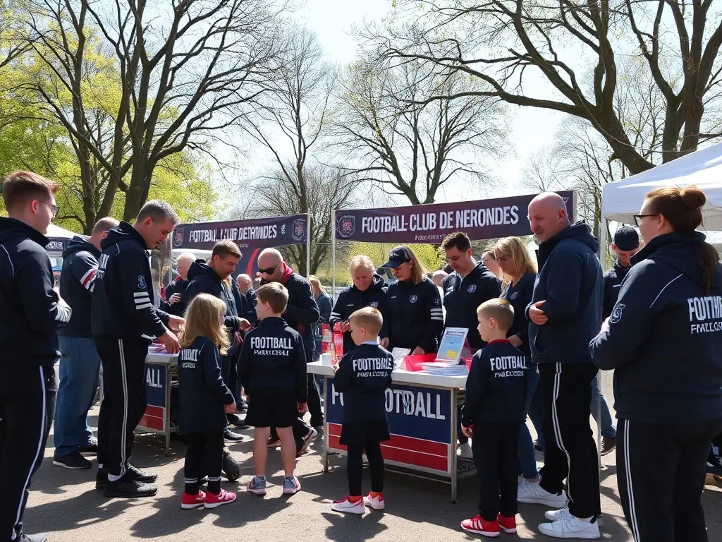 An image of FOOTBALL-CLUB DE NERONDES members participating in a community event, such as a local fair or charity fundraiser, highlighting their involvement and contribution to the community.