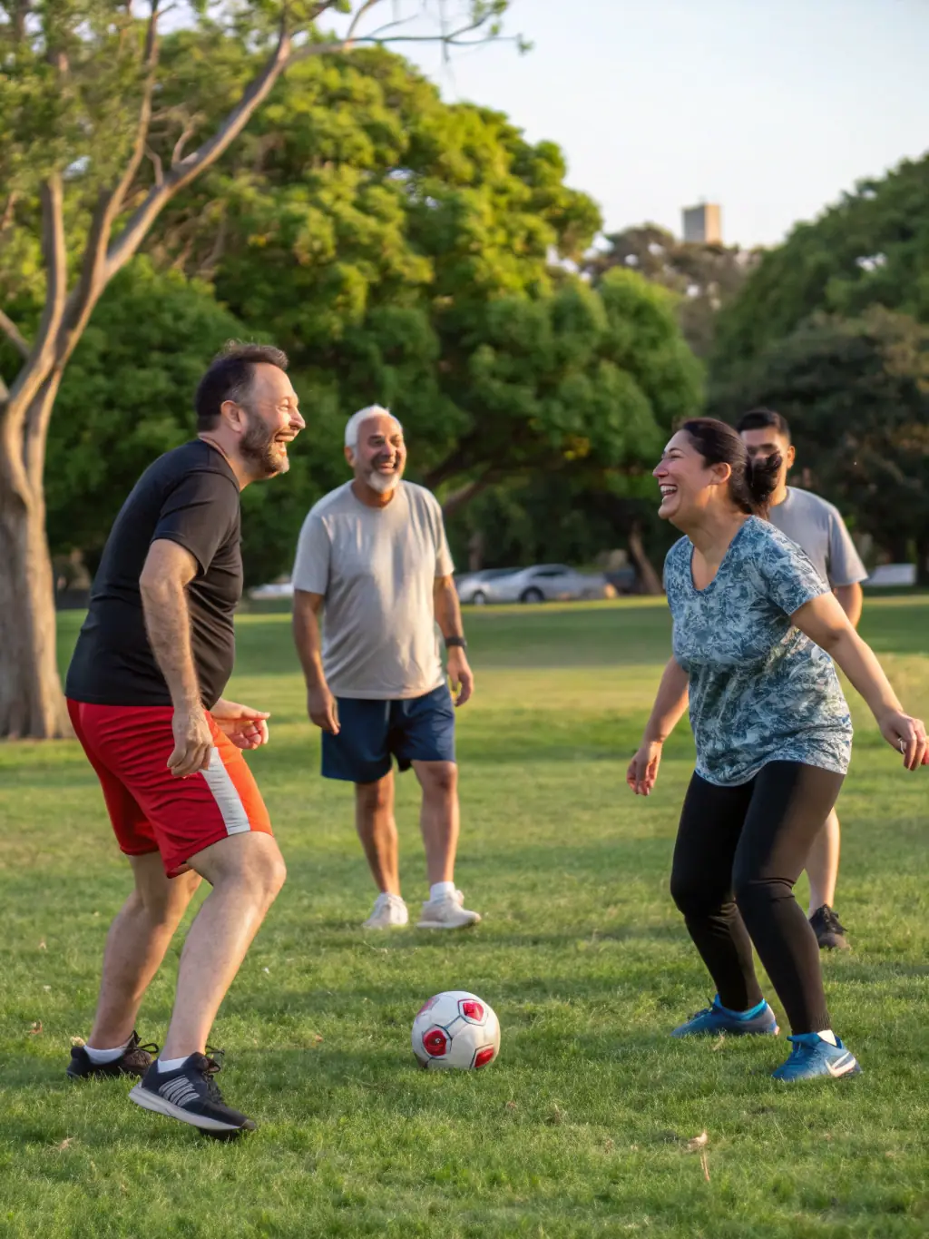 An image of adult players engaged in a friendly football match, highlighting the community spirit and recreational opportunities at FOOTBALL-CLUB DE NERONDES.