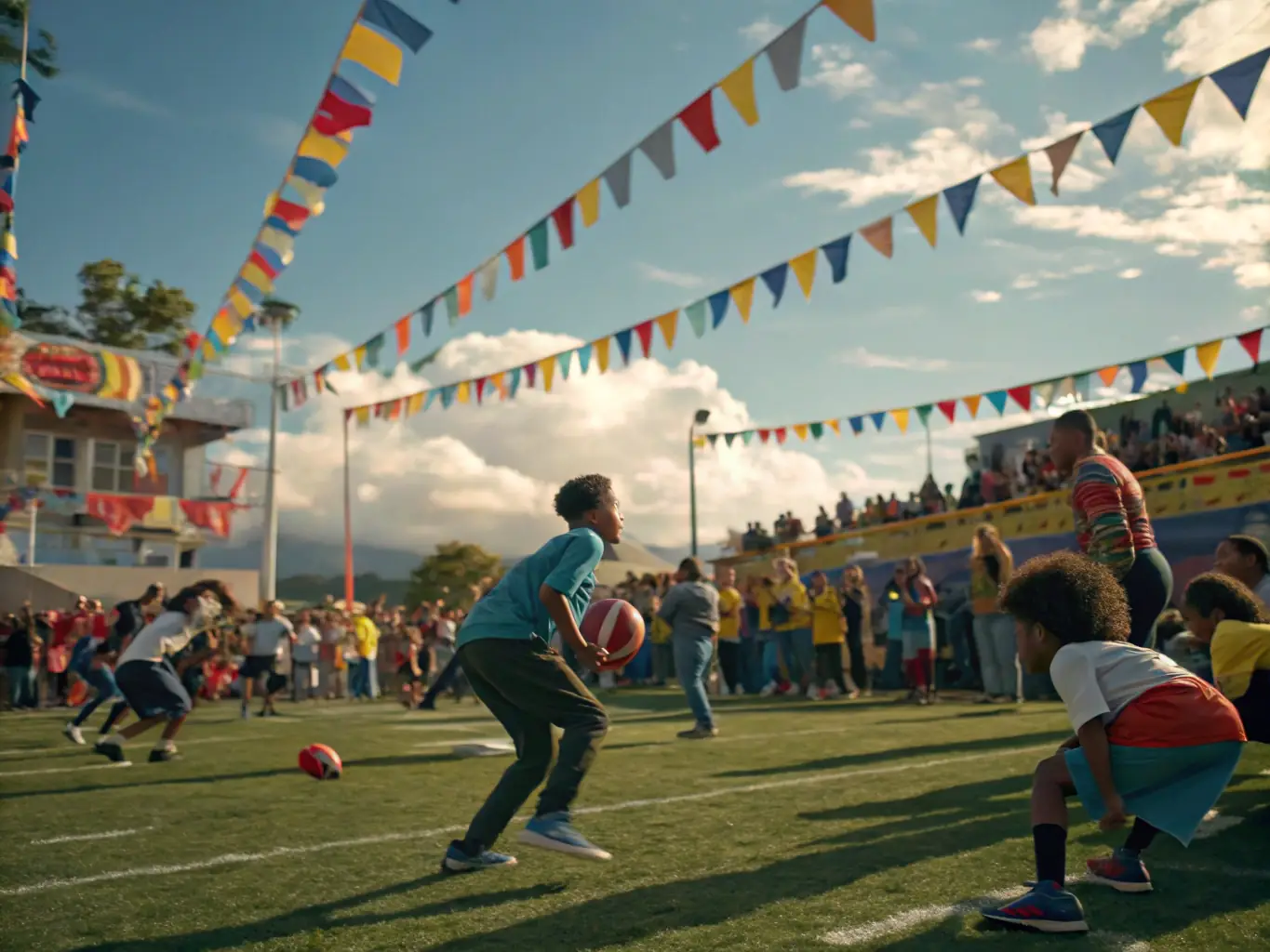 A photograph capturing a community event organized by FOOTBALL-CLUB DE NERONDES, featuring local residents participating in various activities and games, highlighting the club's commitment to community engagement.