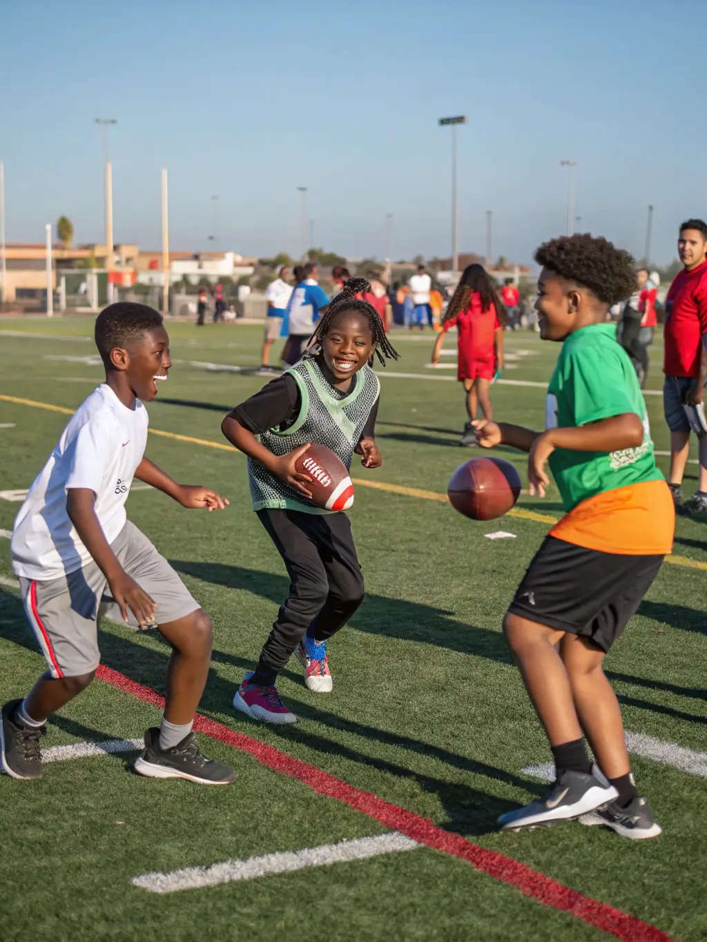 A photo of teenage players in a competitive football match, demonstrating the intensity and skill development in the adolescent program at FOOTBALL-CLUB DE NERONDES.